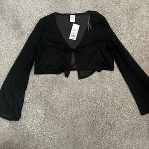 Wild Fable Black Mesh Tie Front Crop Top Long Sleeve Shrug Cardigan Small